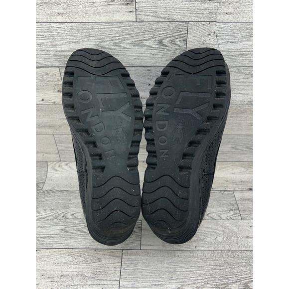 FLY LONDON Black Leather Perforated Wedge Ballet Flats Women Size 37 P500798000 - Picture 6 of 11
